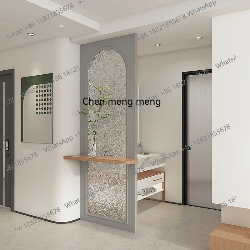 

Cream wind entrance entrance partition solid wood Changhong glass screen living room decoration blocking simple and modern