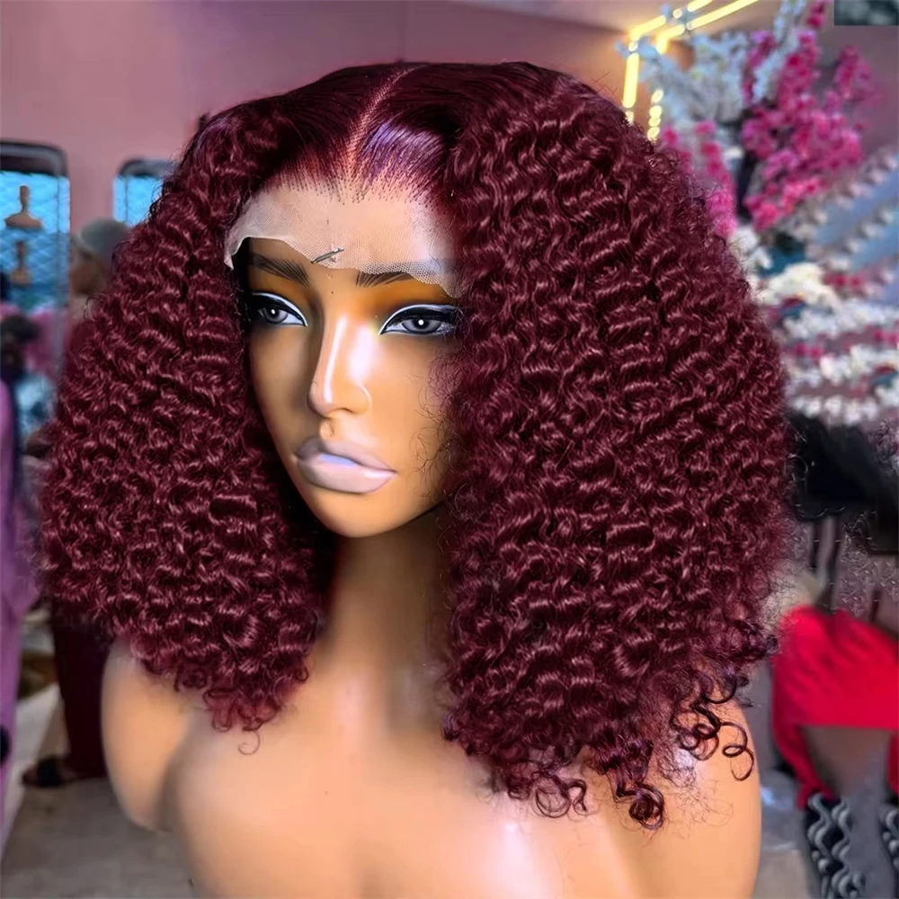 

99J Бургундские парики-боб с эффектом водной волны, 13x4 HD, с прозрачной кружевной передней частью, из натуральных бразильских волос Remy, короткие парики V-образной формы для женщин