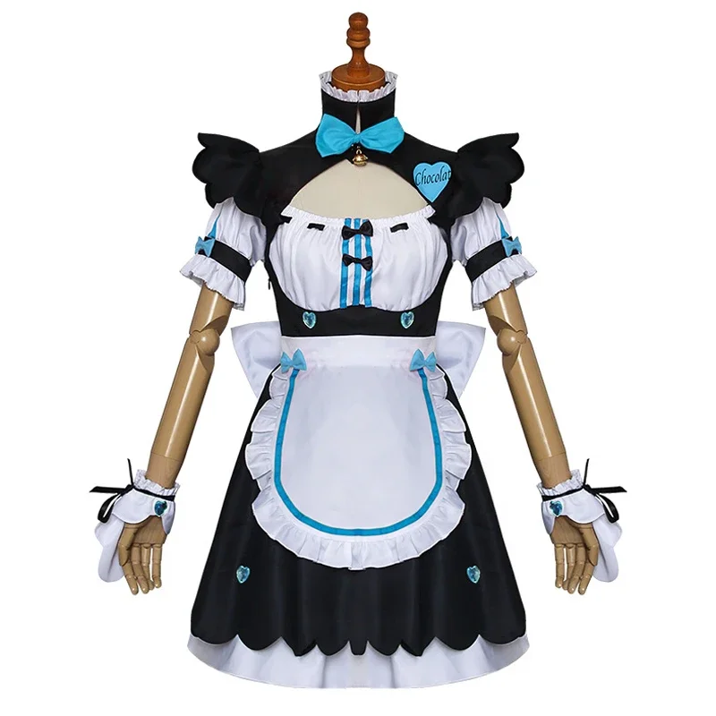 Costume de Cosplay Complet de l'Anime NEKOPARA Chocolat Vanille, Uniforme de Femme de Chambre, Robe Lolita d'Halloween et de Carnaval, Perruque Longue, 73