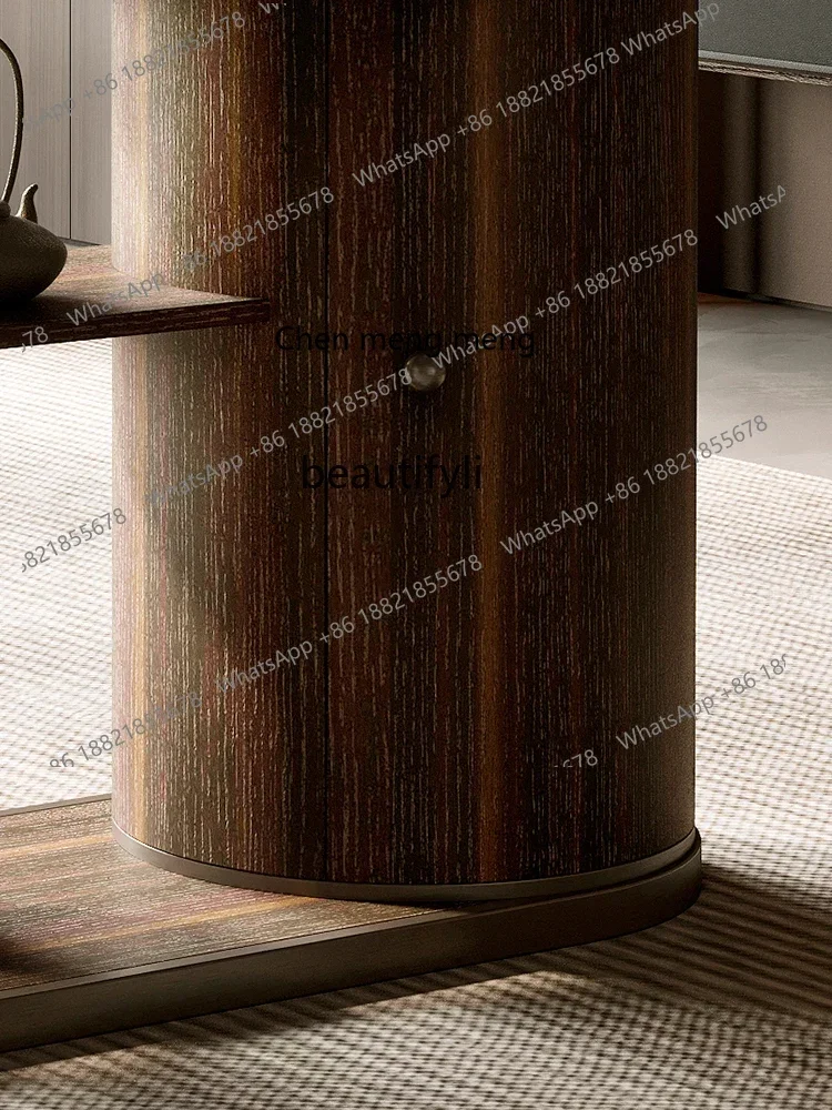 

ss7304 Italian Kung Fu Tea Brewing Table Smoky Wood Leather Side Table Home Balcony Silent Wind Stone Plate Small Tea Table