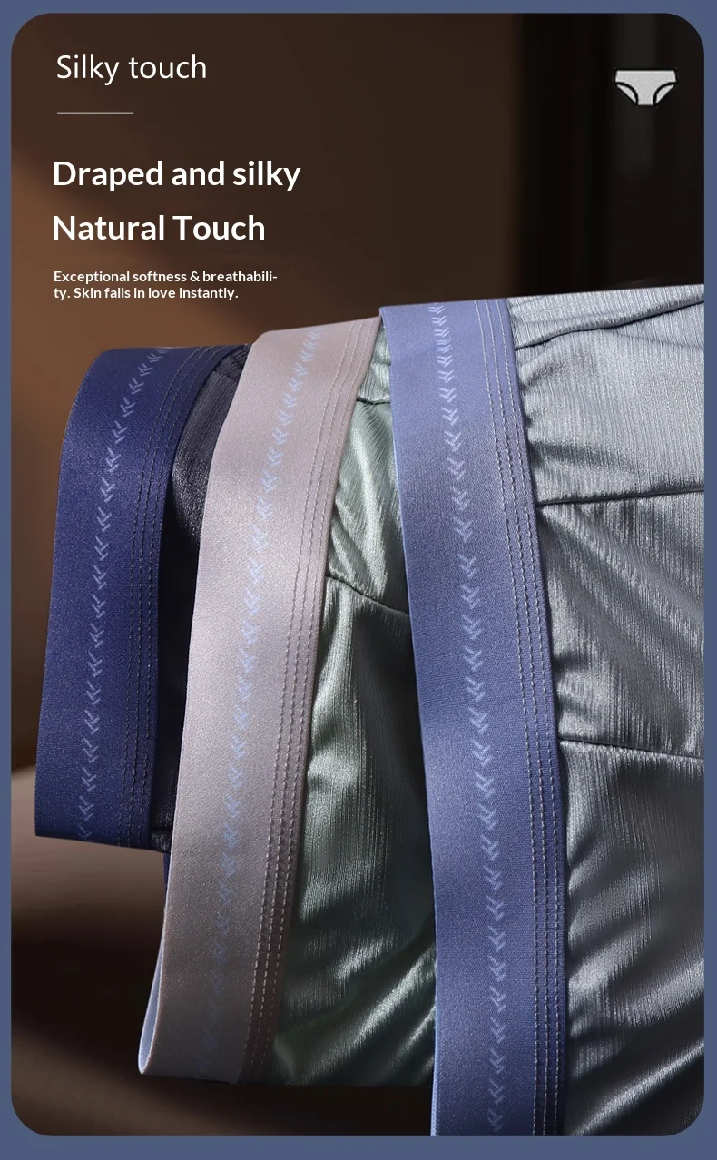 4-teiliges Luxus-Set Satinartige Herren-Shorts Sexy Glatte Kühle Unterhose Eisseide Schnelltrocknende Slips Atmungsaktive Herren-Unterwäsche – Detail 3