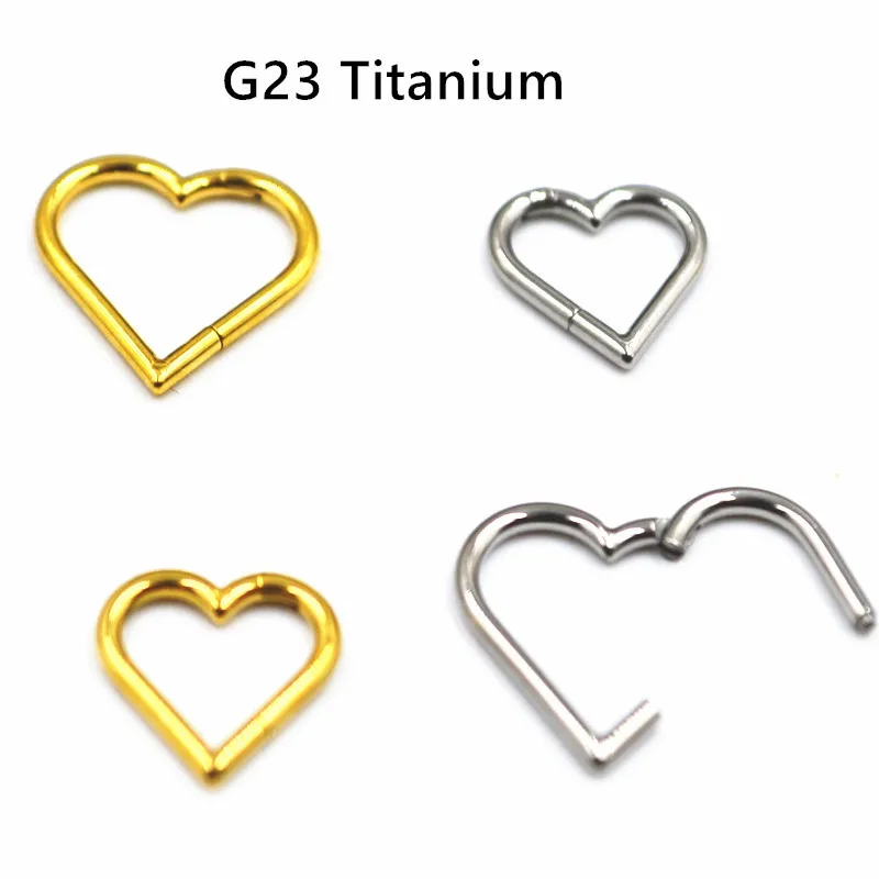 

Lot20pcs G23 Titanium Heart Nose Hoop Septum Clicker Hinged Segment Ring Ear Cartilage Helix Rook Tragus 16G Ear Piercing Hot