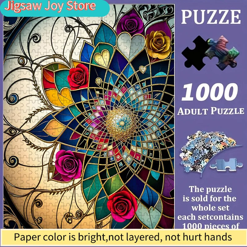 

Красочный цветочный пазл-мандала для всей семьи, подарок для совместного досуга и развлечений, яркий абстрактный дизайн, сложный пазл с цветочным узором