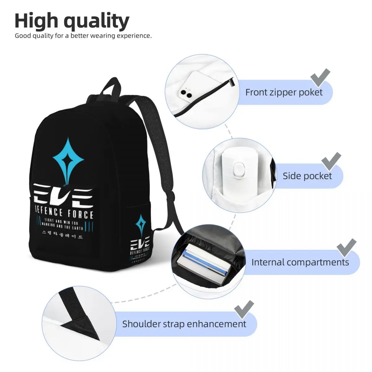 Mochila Stellar Blade Eve Force Game para homens e mulheres, durável, alta escola, mochila de trabalho, laptop, computador, bolsa de ombro