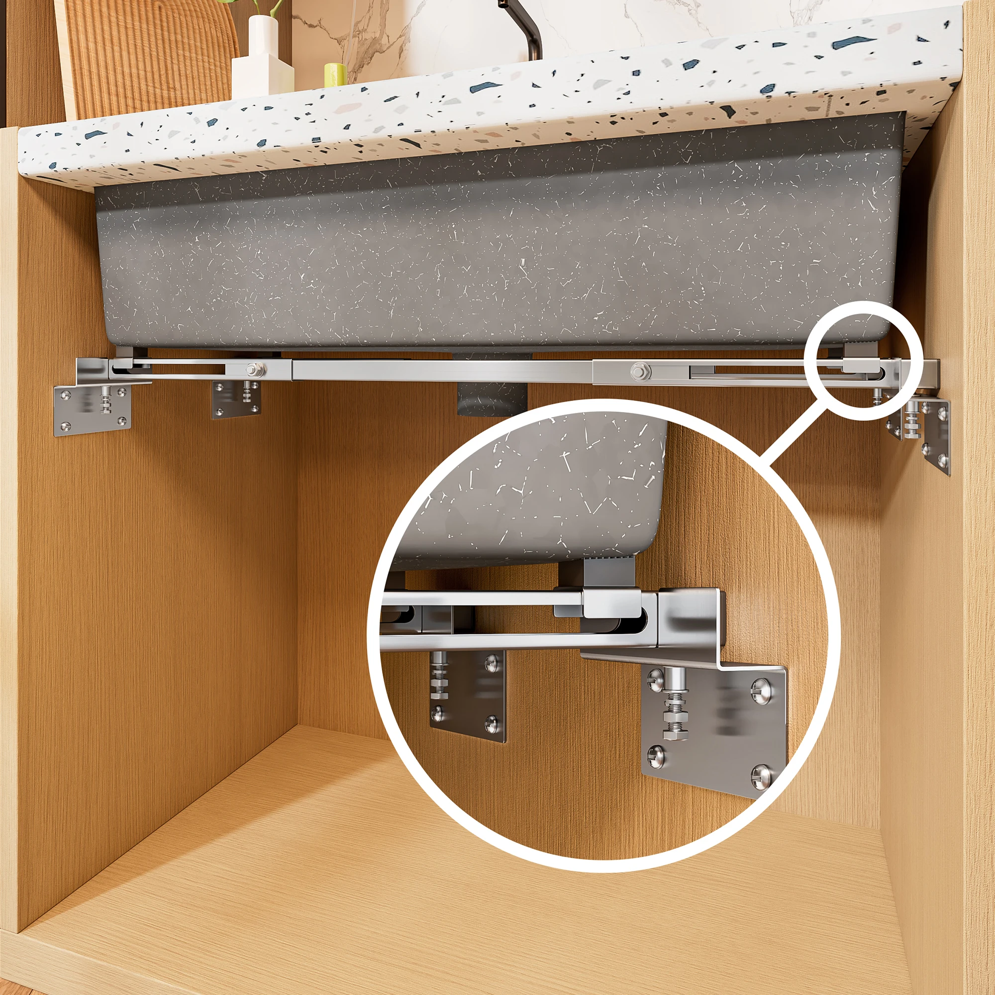 Upgrade Undermount Sink Supports with 4 Anti-bulging Kit Stainless Steel Adjustable Brackets for Heavy Duty Kitchen Sink