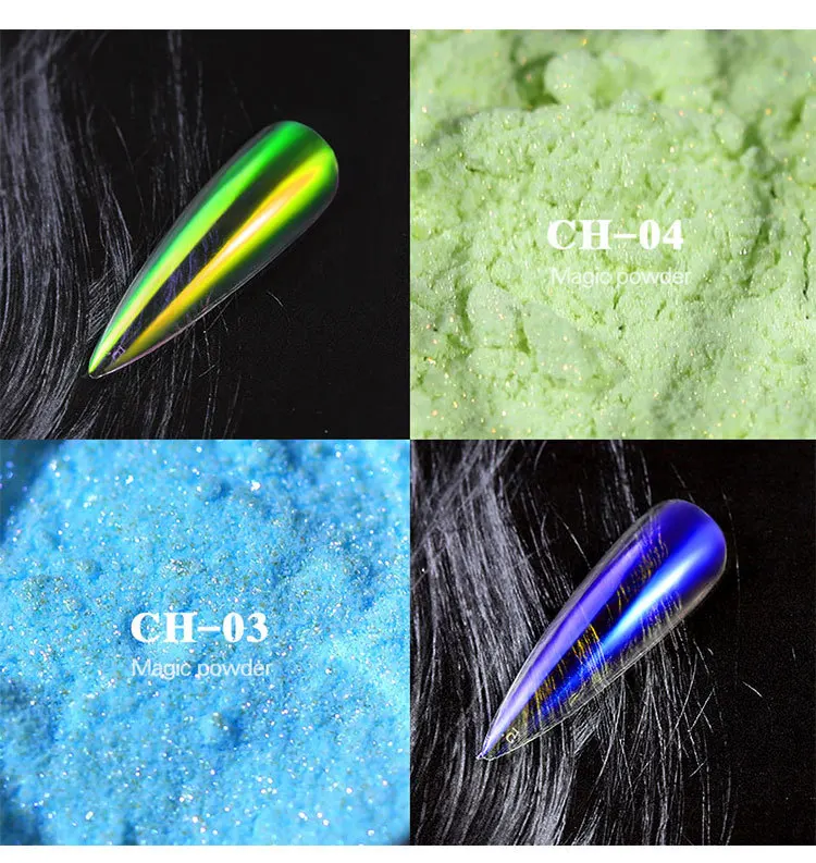 6 Kleur Ijs وضع شفاف Spiegel حورية البحر Poeder مسمار كروم Uv جل الصباغ ماجيك الغبار Poeder الليزر مسمار الفن زينة #5