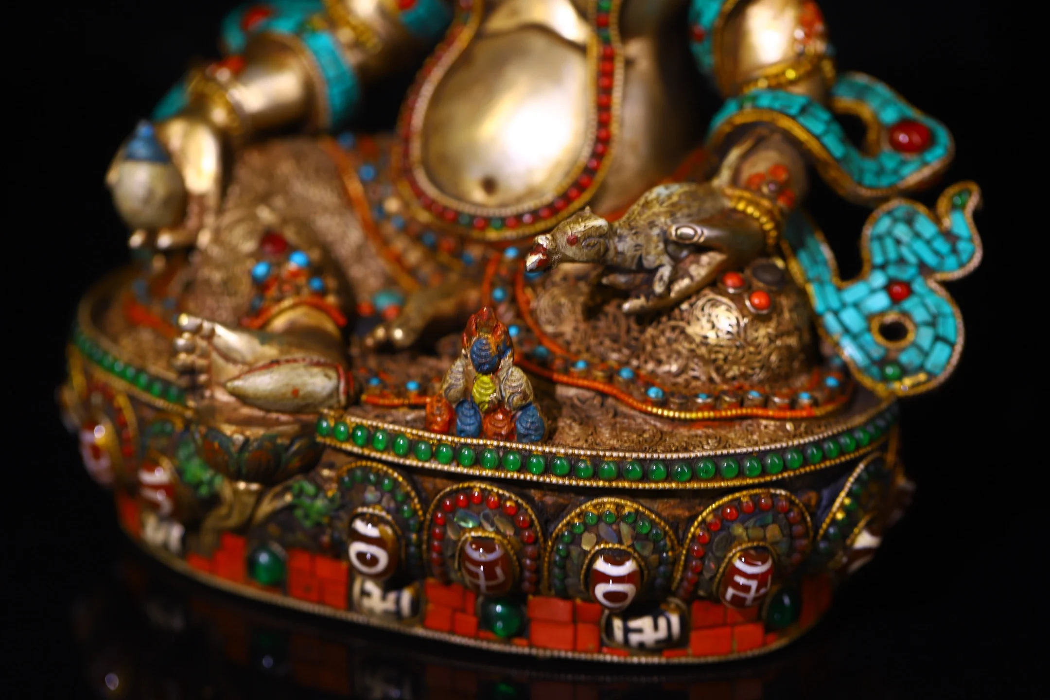 

Старинные тибетские серебряные бусины gZi с золотой мозаикой и драгоценными камнями, бирюзовые бусины Замбаля, Марпо, Желтый Джамбала, сидящий Будда