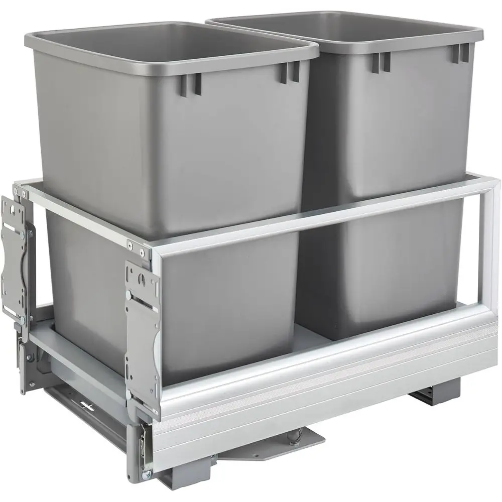 

35-Quart Pull-Out Trash Bin with Wire Basket, Silver, 5149-18DM-217