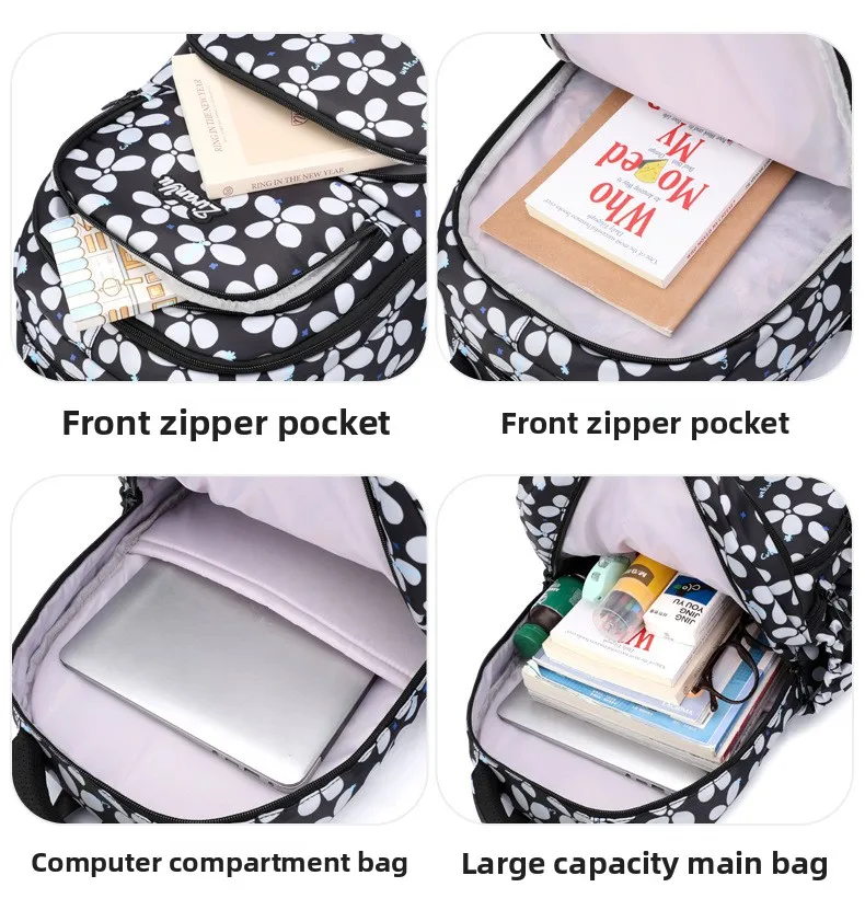 3pcs/set Elementary School Backpack for Girls Bookbag Lunch Bag Pencil Bag Set Flower School Bag for Children Cute Little Dolls