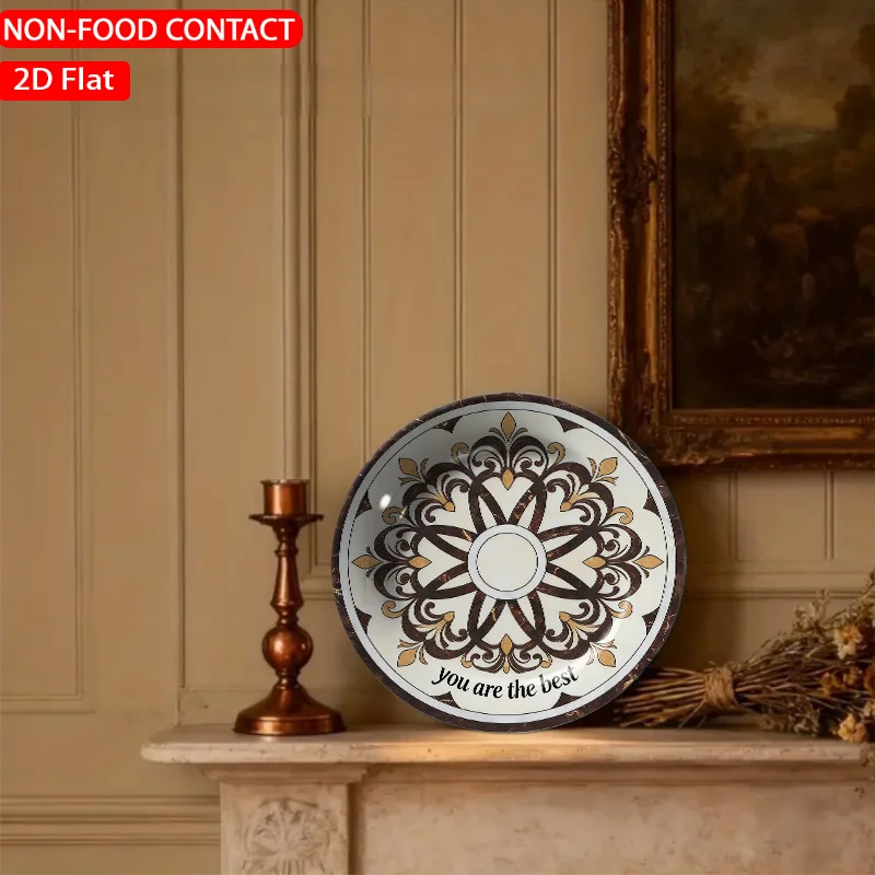 1pc Rococo Ornamental Ceramic Plate - Vintage Brown Floor Plate Suitable for Home Desk Decor, Non-Food Contact Table