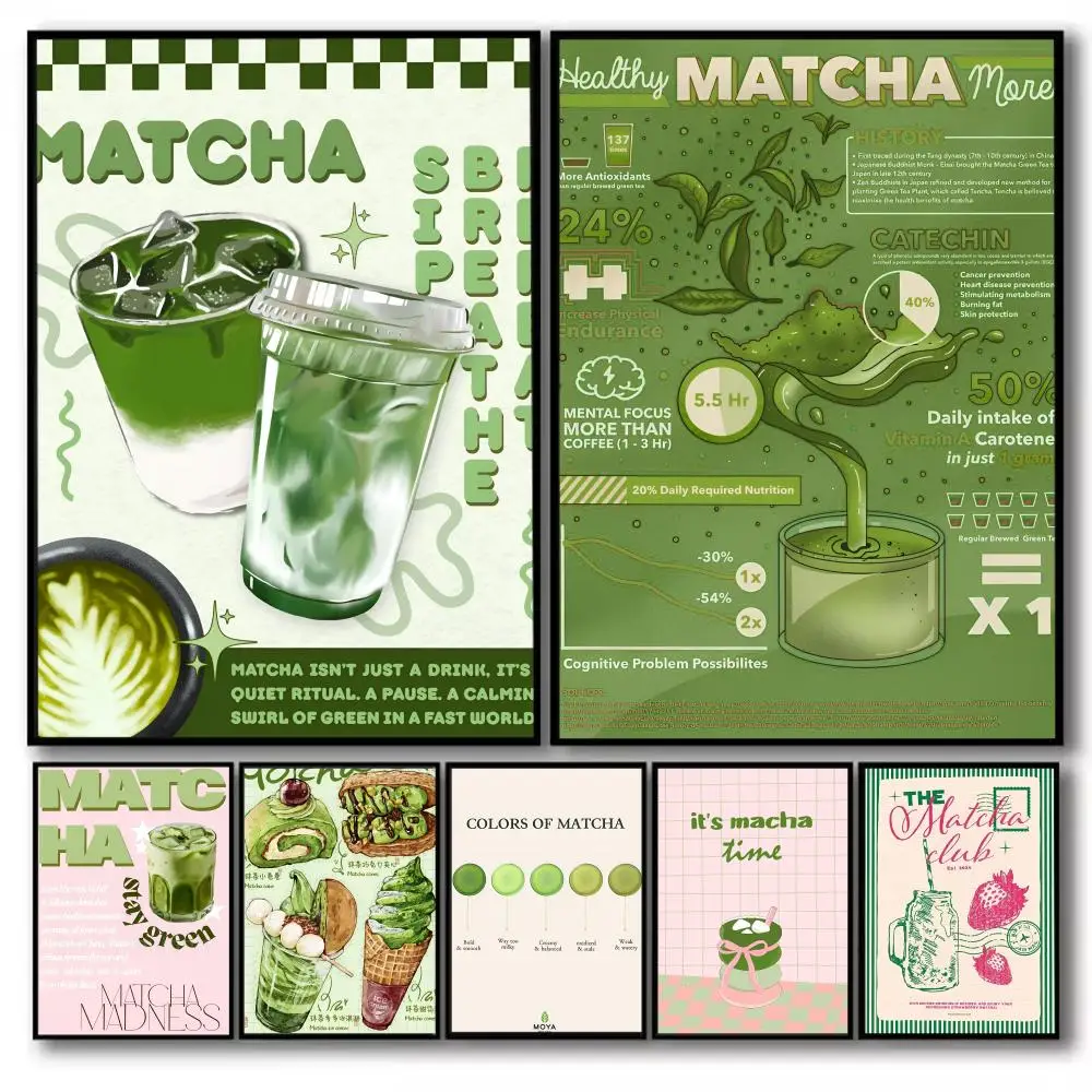 Póster Decorativo con Diseño de Comida de Anime con Sabor a Matcha, Impresión Artística Adhesiva para Pared, Resistente al Agua, Decoración Estética para el Hogar, Sala de Estar y Dormitorio