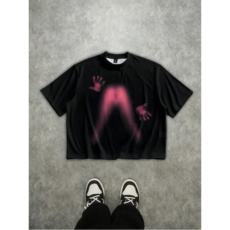 

High Quality Oversized Cropped Digital Pink Sexy Girl Silhouette Graphic T-Shirt