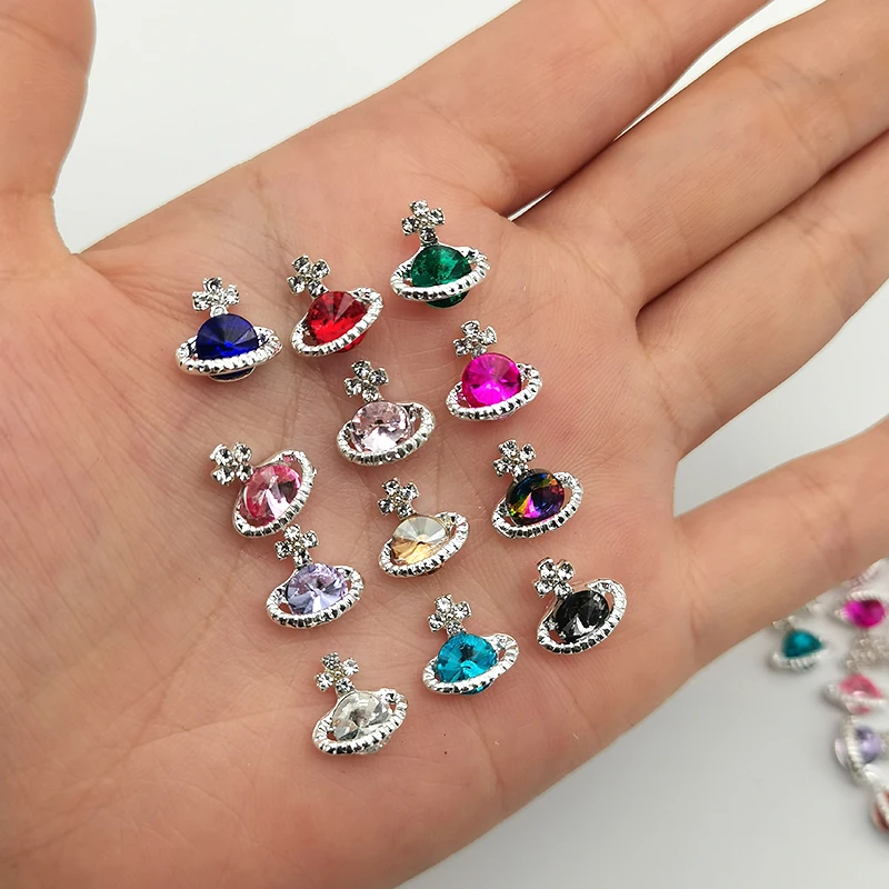 10pcs Muilt-Color Planet/Cherry Nail Art Luxury Charms Round Crystal Rhinestones Nail Art Decoration Accessories Manicure Supply