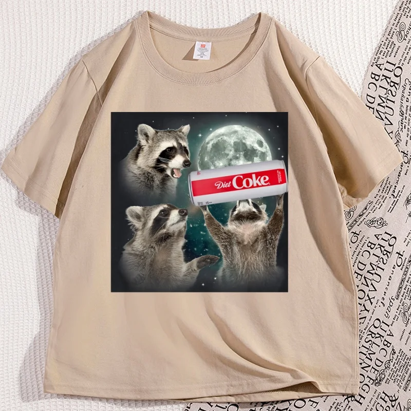 Funny Raccoon Diet Coke T-Shirt Cotton Short Sleeve Funny Tee for Animal Lovers Round Neck Oversized Streetwear Casual Trendy