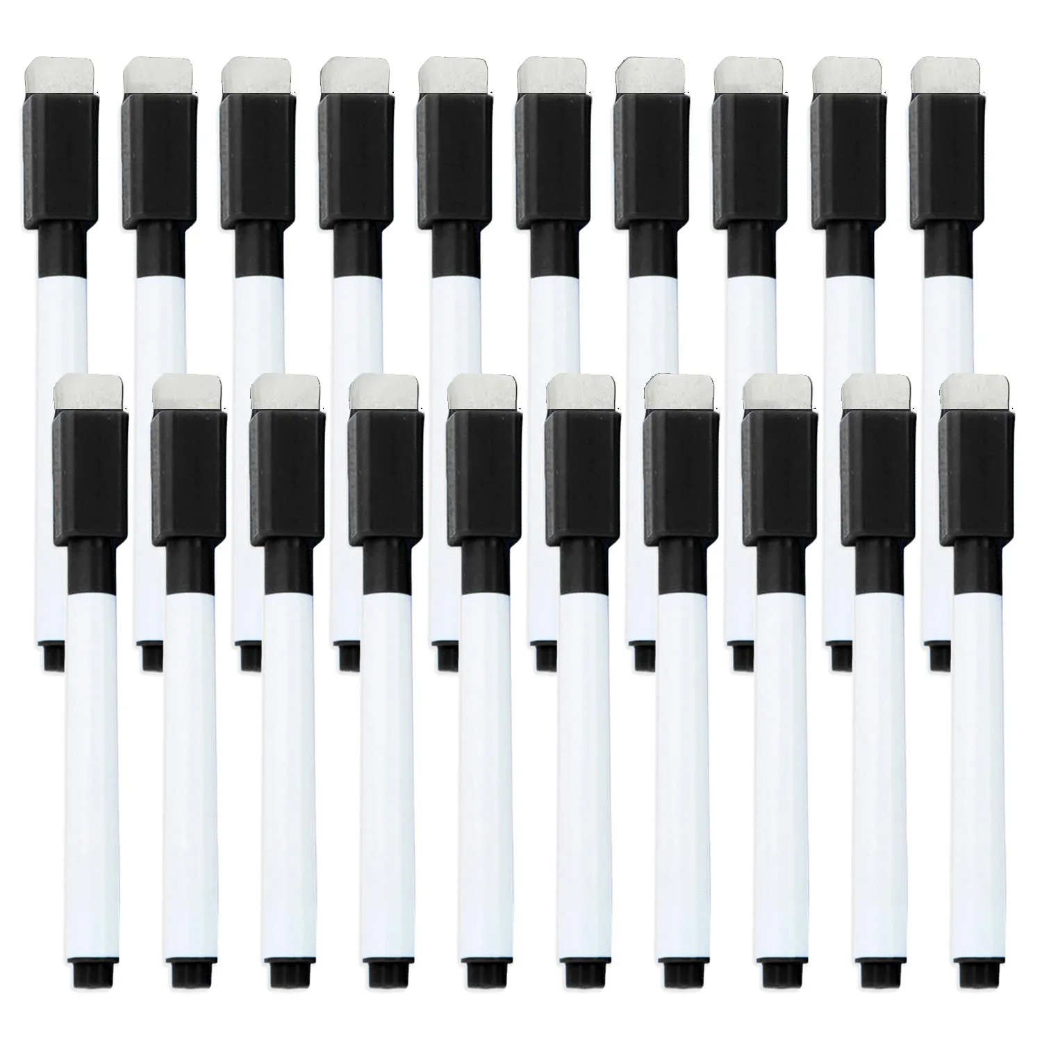 

20PC Black Marker Pens Magnetic Whiteboard Dry Erase Pens Built InErasers Cap For Office Classroom Writing Supplies