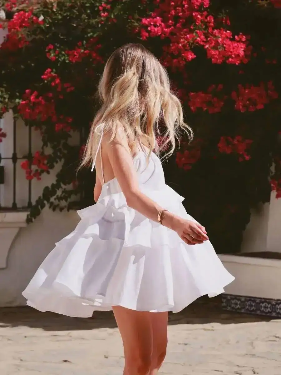 セクシーなルーズホワイト綿 100% 女性のドレス夏ストラップノースリーブミニドレスクラシックフリル女性ビーチドレスドレス KEL8