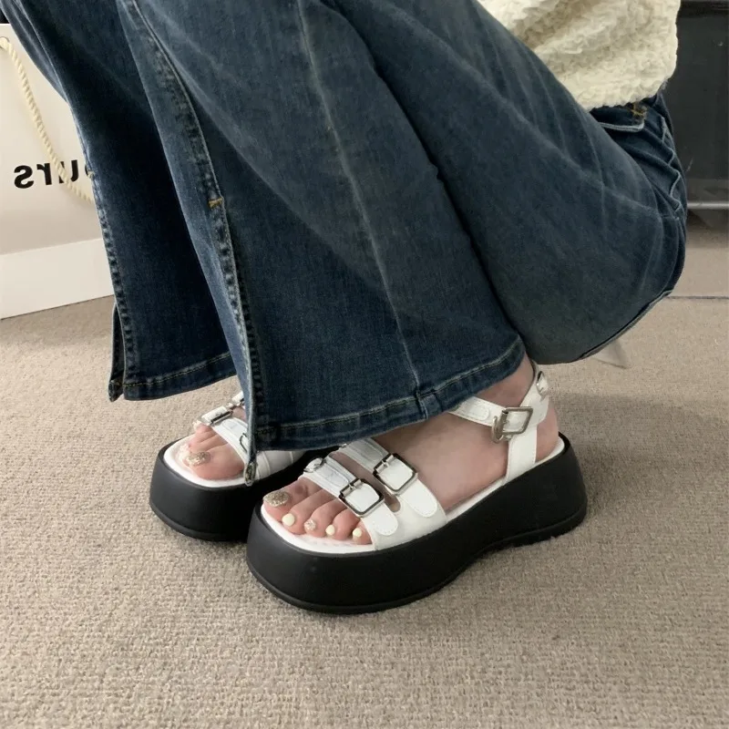 Black Platform Gladiator Sandals Black Block Heels for Women Wedges Shoes Summer Chunky Heeled Sandals Zapatos De Mujer 2024