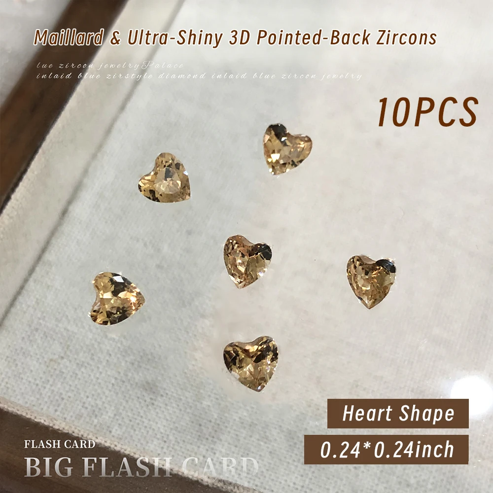 10 قطعة ثلاثية الأبعاد الفاخرة الشمبانيا الزركون مسمار الفن الراين وأشار أسفل مربع على شكل قلب البيضاوي الزجاج الماس مسمار السحر الديكور