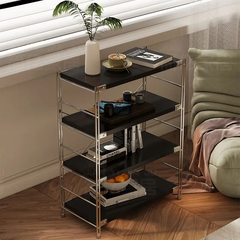 Living room optical axis shelf black multi-layer floor storage rack simple storage rack home display shelf bookshelf