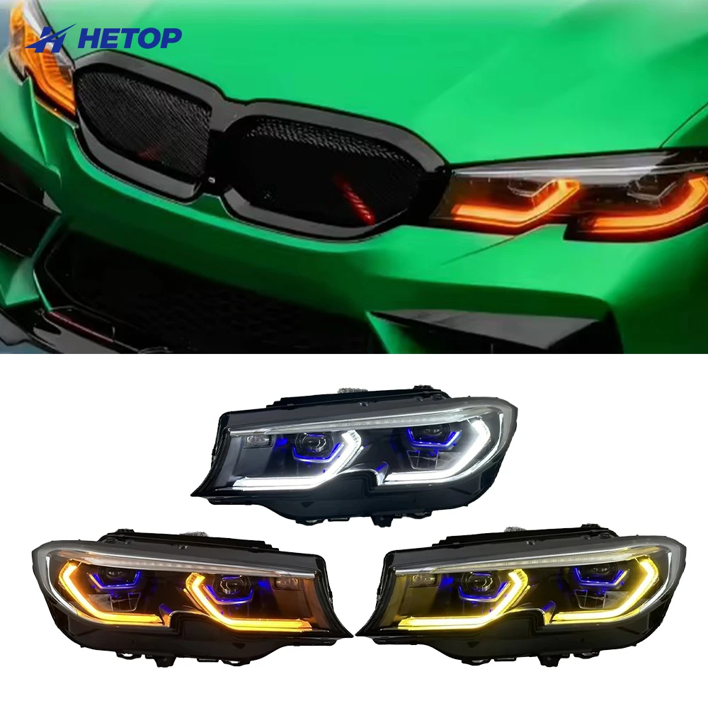 

Фары G20 с янтарно-желтыми и белыми ДХО, трехцветные, Plug & Play, для BMW 3 серии 2018-2022, светодиодные лазерные, улучшенная версия