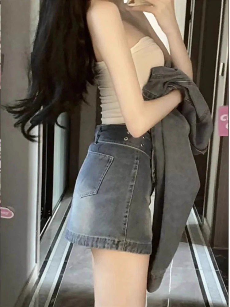 Amerikaanse Retro Hoge Taille Denim Rok Vrouwen Lente 2025, Nieuwe Sle Hot Girl Ort Rok Bodycon A-lijn Rok Broek zomer