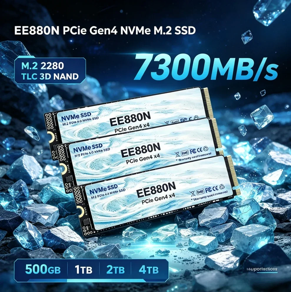 EE880N PCIe Gen4 NVMe M.2 SSD 2280 7300MB/s TLC 3D NAND 2TB 4TB Internal Gaming Solid State Drive For Desktop Computer