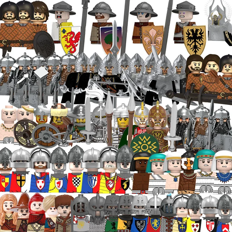 MOC Medieval Rome Warrior Figures Building Blocks Castle Knight Civilian Sparta Soldiers Army Weapons Accessory Bricks Kids Toys