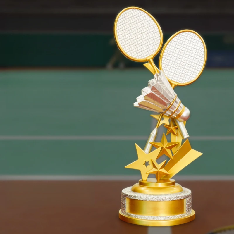 

Customized high-end badminton trophy, display piece and sports event souvenir.