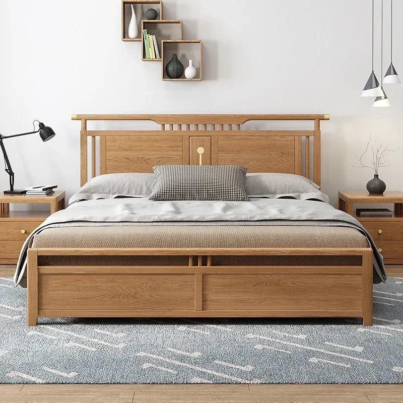 

Новая кровать из массива дерева в китайском стиле, простая мебель для маленькой квартиры, импортный дуб