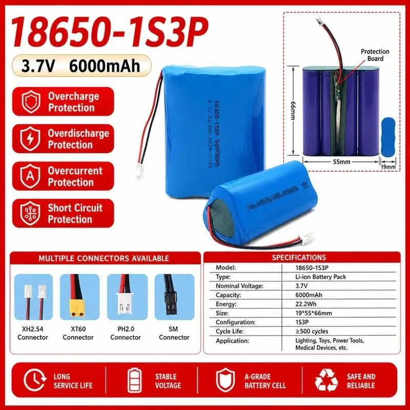 [New] 3pcs for Lithium Battery 18650-3P 3.7V 6000mAh Rechargeable Battery for Massager LED Lamp Headlamp Medical Equipment