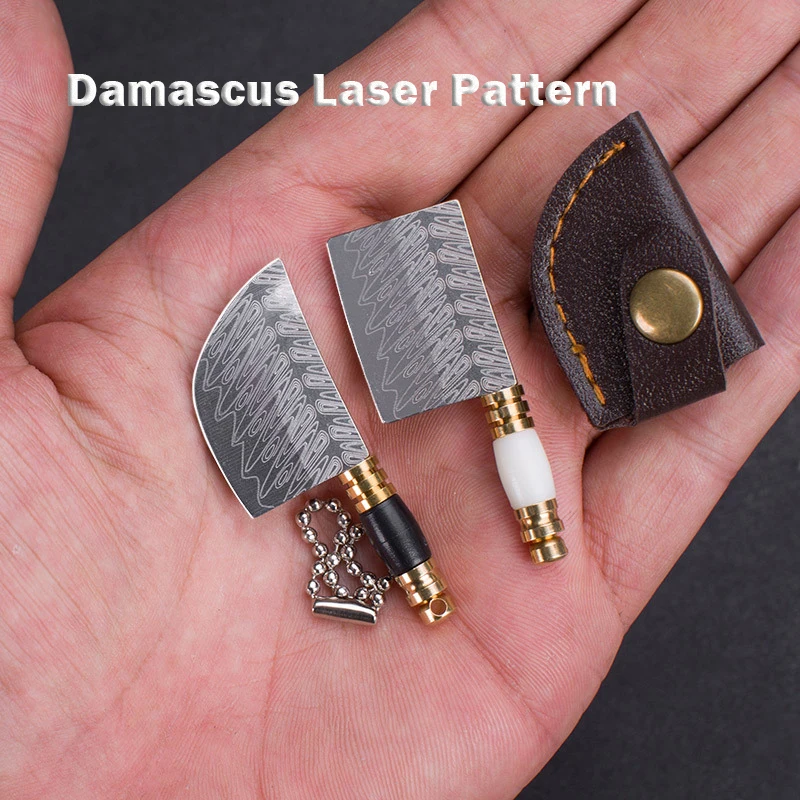 Mini Damascus Laser Pattern Knife Acrylic Sharp EDC Self-defense Portable Keychain Unpacking Knife Outdoor Unboxing Tool