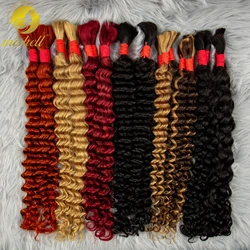 Deep Wave 100% Human Hair Bundles for Boho Braid No Weft Water Wave Curly Brazilian Virgin Hair Bulk for Braiding Hair Extension