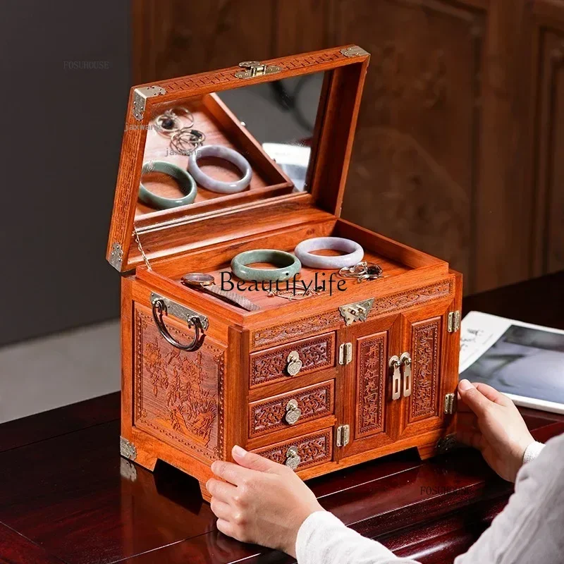 

Solid Wood Chinese Style Necklace Makeup Storage Box Dressing Table Bangle Bracelet Jewelry Organizer Wedding Earrings Gift Case