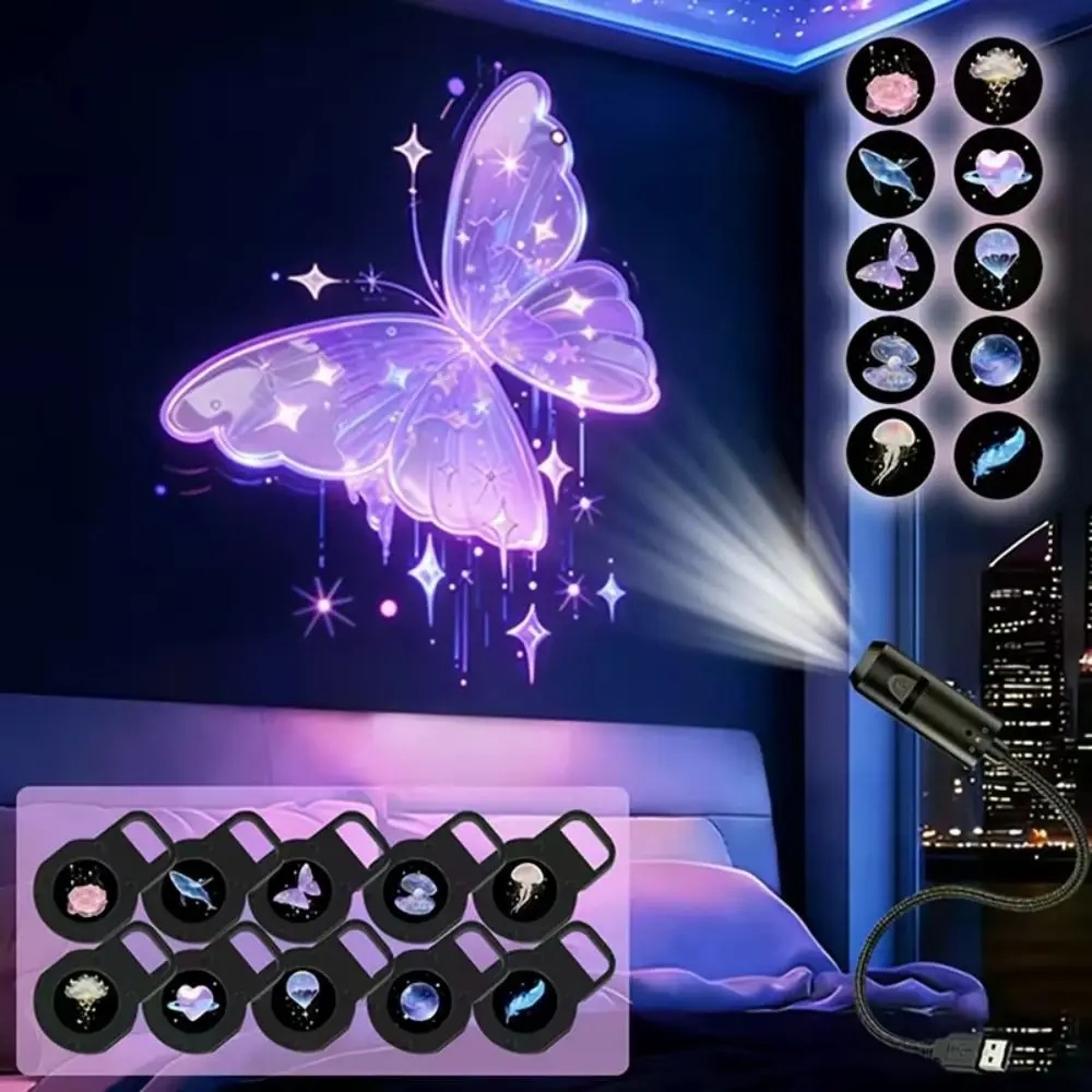 Adjustable Patterns LED USB Projector Light Whale Portable Design Projection Night Light Butterfly Jellyfish