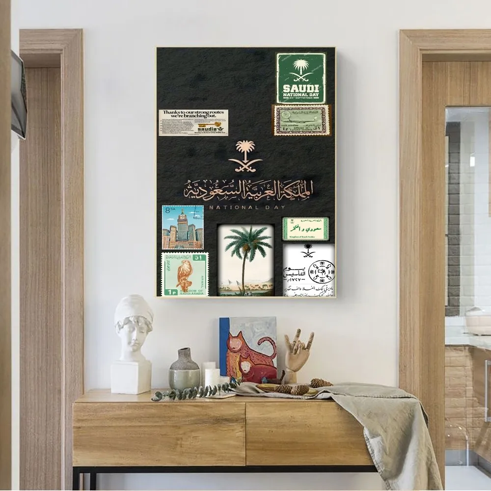 Kingdom Of Saudi Arabia Flag Poster No Framed Kraft Club Bar Paper Vintage Poster Wall Art Painting Bedroom Study Stickers