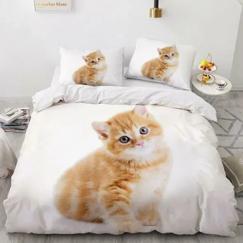 Cat  Duvet Cover Set Queen Size Cute Pet Cats Printed Duvet Cover for Children Boy Girls 3D Cartoon Animal Polyester Quilt Cover