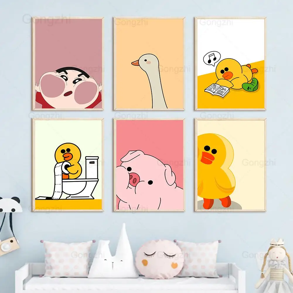 Funny Duck Goose Lazy Pig Canvas Prints Modern Cartoon Animal Posters Pictures Nursery Wall Painting Home Decor Children's Room