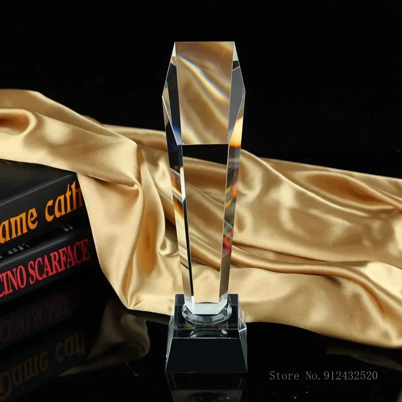 Customized Crystal Trophy Hexagonal Eolumn, Pentagonal Bevel Column, Annual Meeting Souvenir, Celebration Gifts, Home Decor, 1Pc
