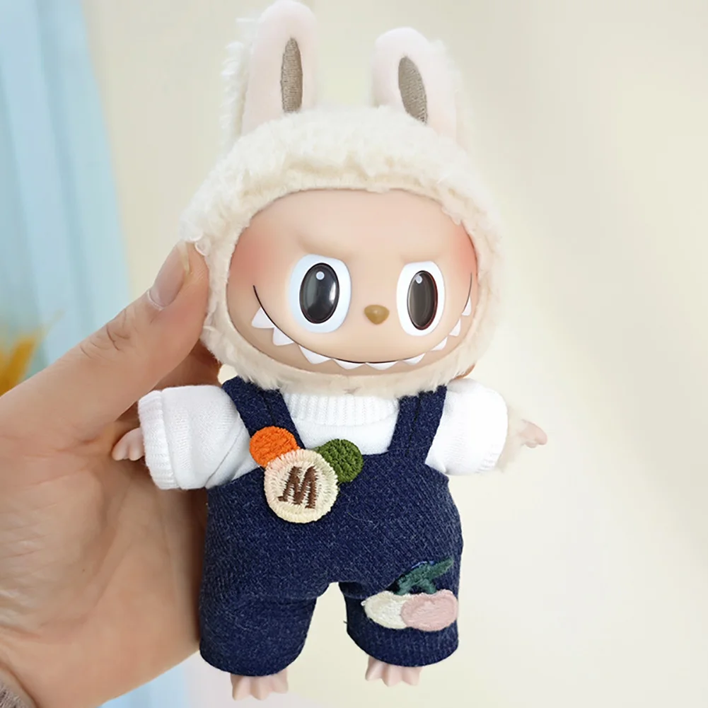 For 17cm Labubu Doll Clothes Cartoon rabbit doll overalls White Shirt Casual Style Labubu outfit