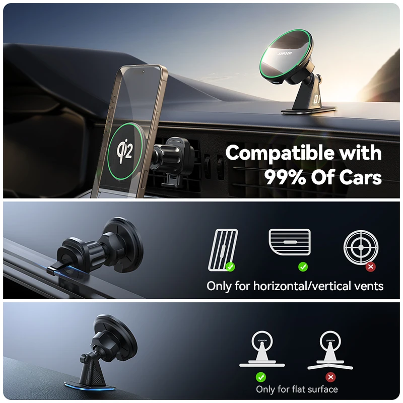 Joyroom-ワイヤレス充電付き自動車電話マウント,磁気電話ホルダー,換気グリッド,ダッシュボード,iPhone 16-12シリーズ,qi2シリーズ,15W