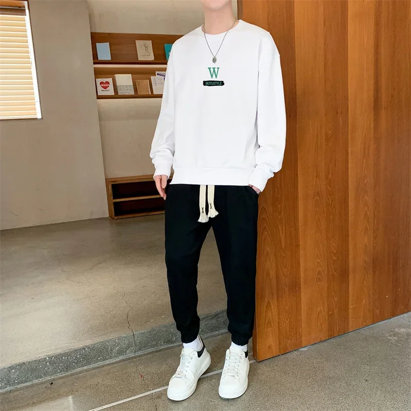 

Fashion Underlay Shirt Outfits Pant 2pcs Sweatshirt Tops Set Men Spring Autumn Male Clothes New Trousers Suit Sweater Sweatpants