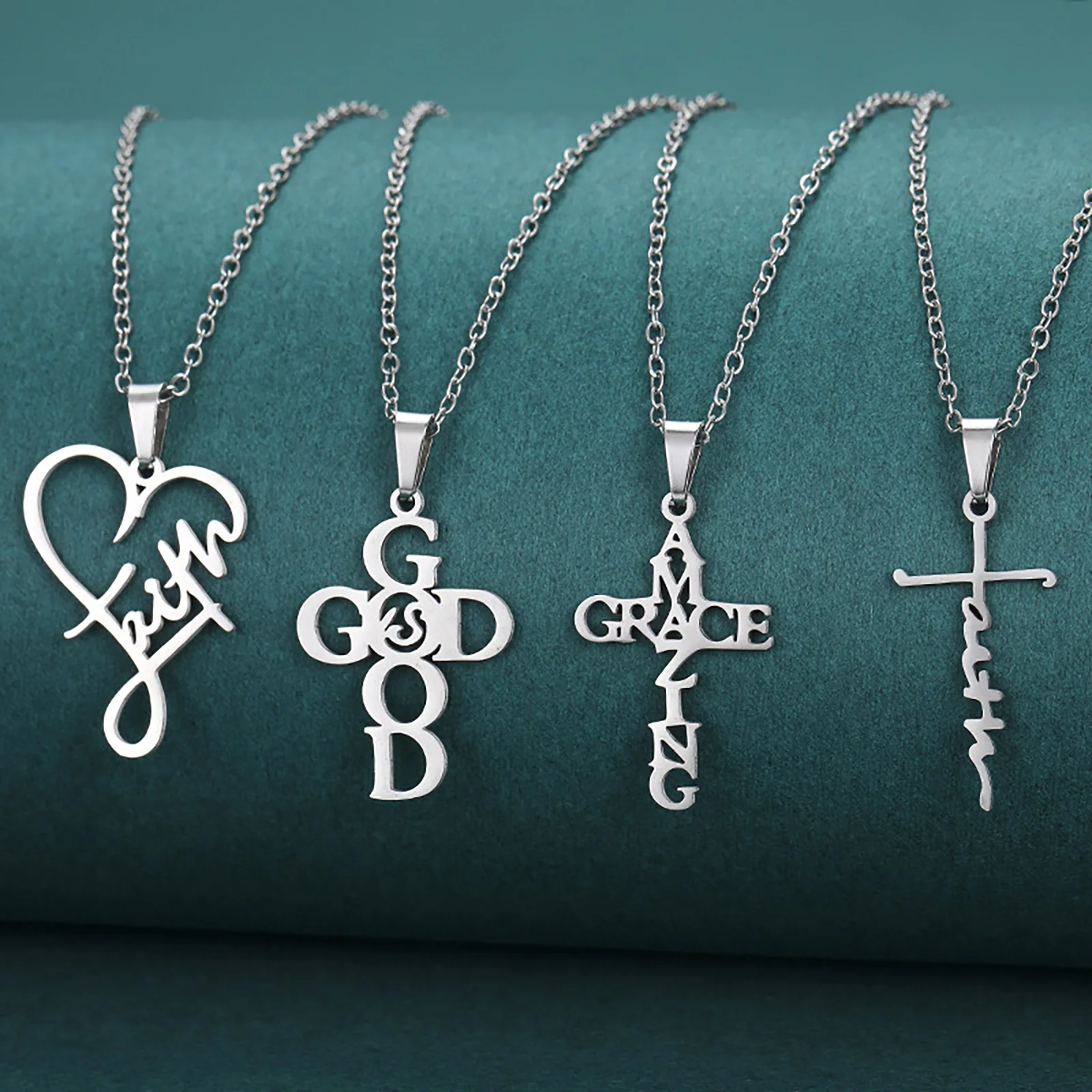 Glaube Brief Kreuz Anhänger Halskette Frauen Männer Ästhetischen Edelstahl Schmuck Beste Freundin Geschenk – Detail 2
