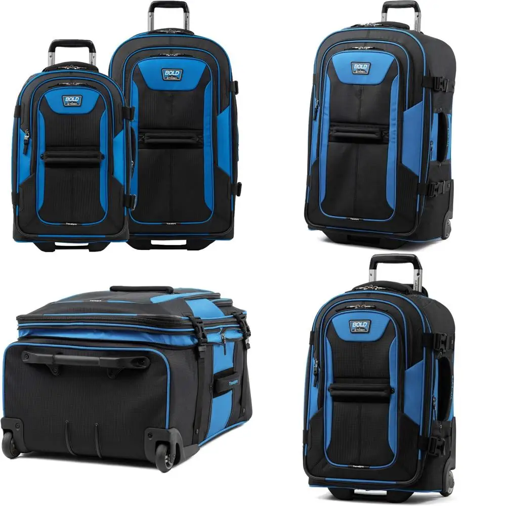 Softside Expandable Rollaboard Luggage Set - Unisex Adult, Blue/Black, 2-Piece (22/28) with Bold Design