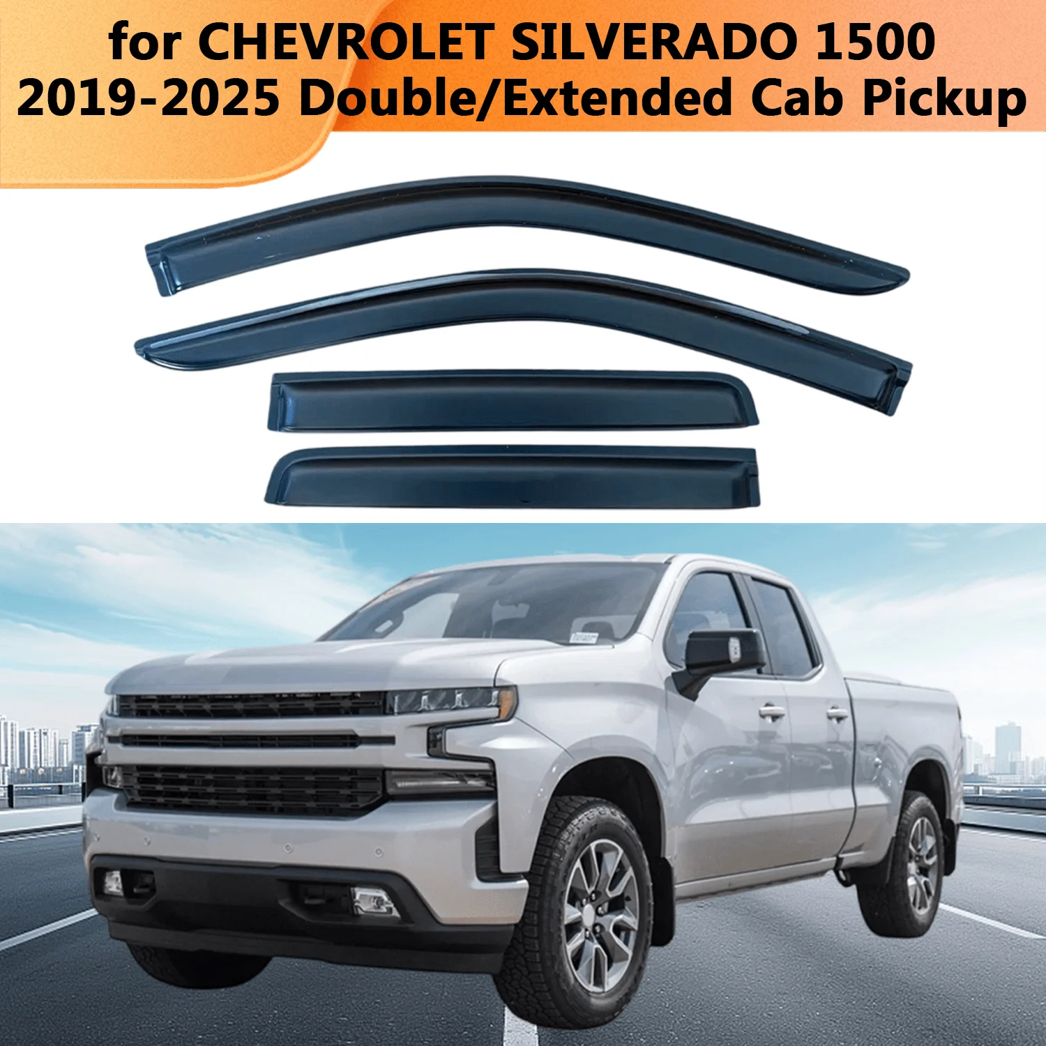 

For CHEVROLET SILVERADO 1500 2019 2020-2025 Double/Extended Cab Pickup Wind Deflectors Rain Guards Door Visor Vent Shades Window