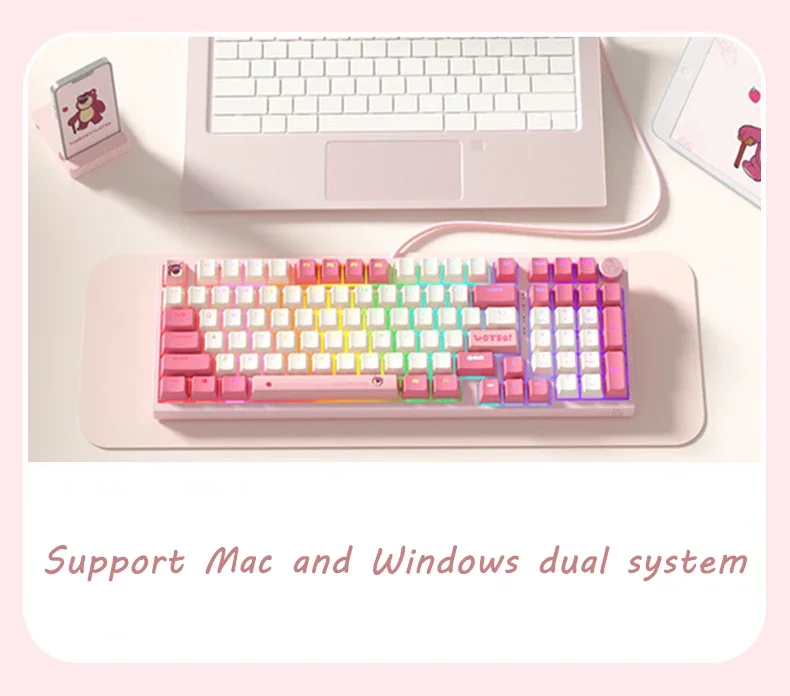 Lotso Keyboard 2.4G Wireless Gaming Keyboard For Pink Girl Gamer Keyboard Mouse Set For Macbook Laptop Wireless Portable Keypad