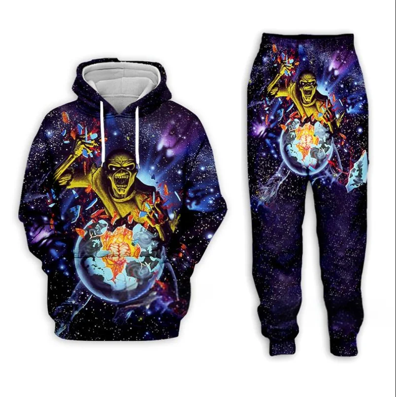 Heavy Metal Skull Demon 3d Printed Hoodie+Pants Set Tracksuit Męska odzież hip-hopowa Jesień Zima Casual Bluzy dziecięce