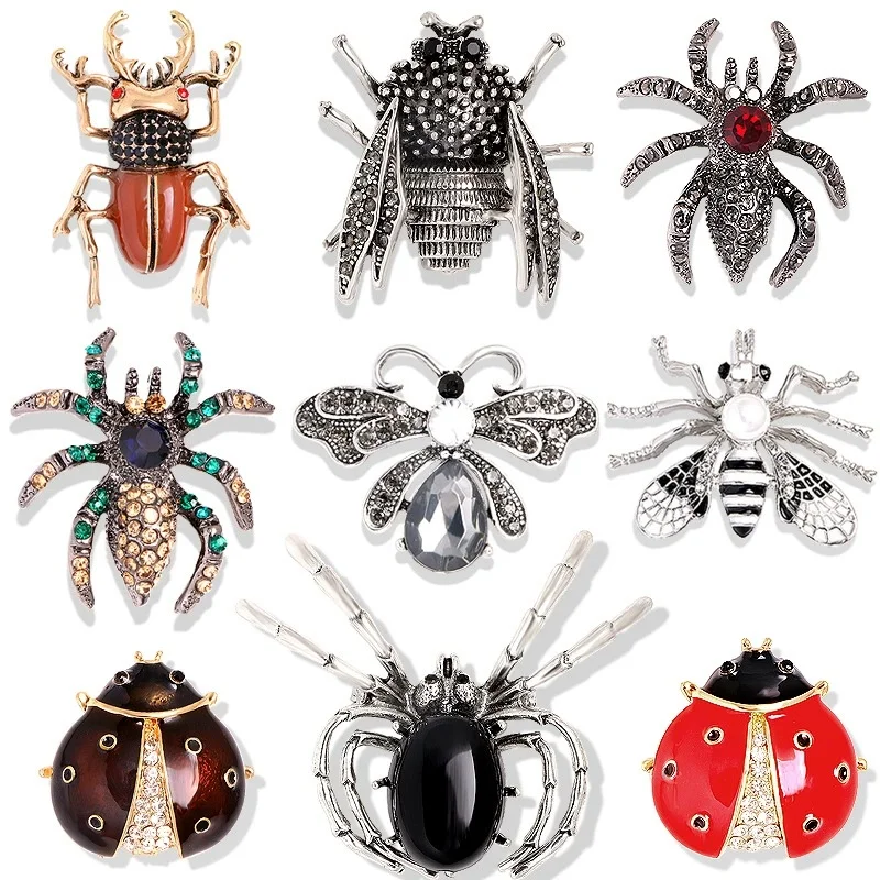 Hot sale insect twinkle rhinestone deluxe brooch crystal pearl pin animal beetle ladybug bee costume accessories jewelry gifts
