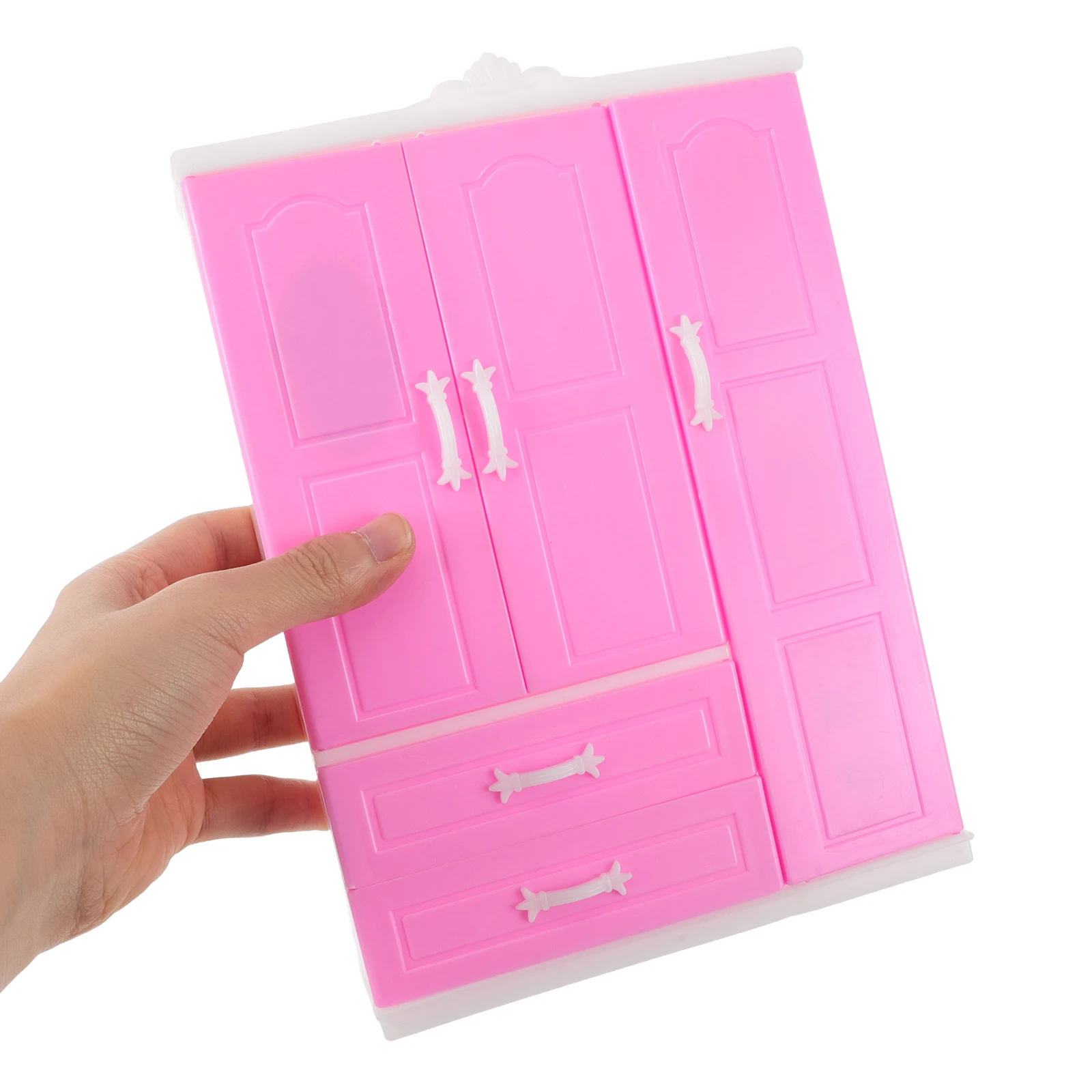 

Mini Princess Wardrobe House Furniture Dollhouse Movement Cabinet Pink Clothes Rack Baby