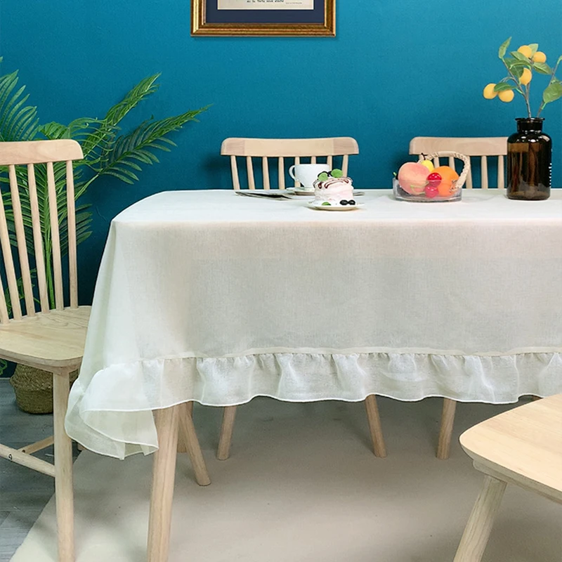 Nordic Translucent Gauze Tablecloth Simple Rectangular Skirt Table Cover for Wedding Soft Light Banquet Hotel Aesthetic Decor