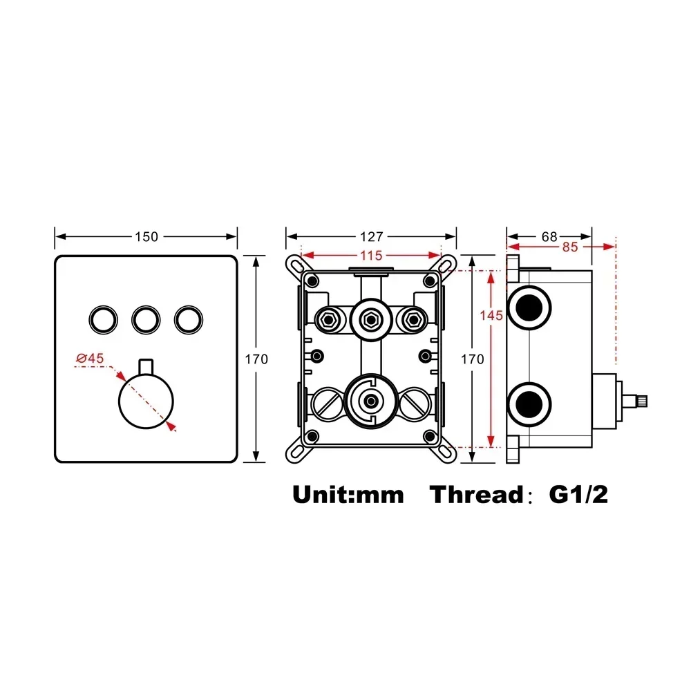 عبر الحدود 3-Way ضغط حراري متوازن صمام دش نحاسي محول المياه يسمح الاختيار المرن للاستحمام في الحمام F #6